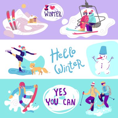 güzel vektör çizim Kayak Kulübü. Kayak, snowboard ve