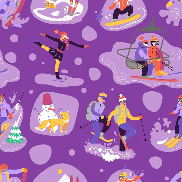 Kayak, snowboard, snowsh ile seamless modeli güzel vektör