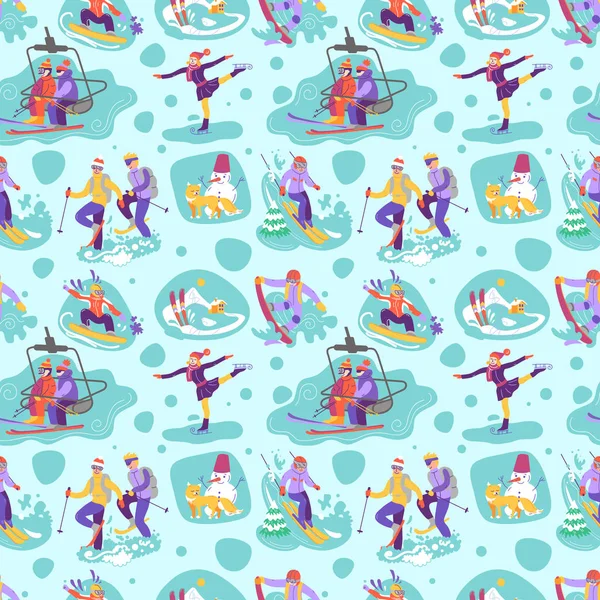 Kayak, snowboard, snowsh ile seamless modeli güzel vektör
