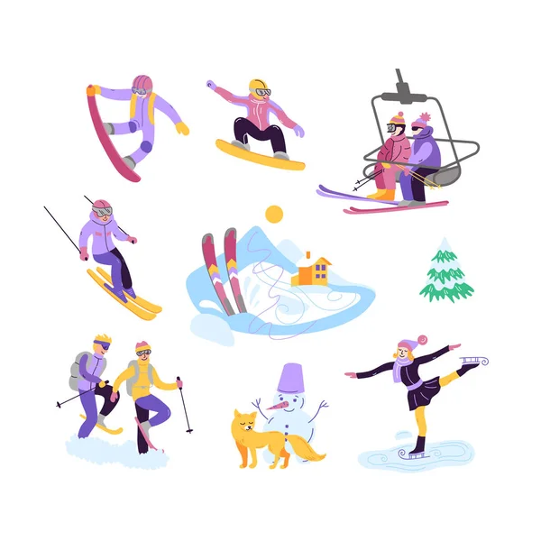 Schöne Vektorillustration Skiclub. Skifahren, Snowboarden und — Stockvektor