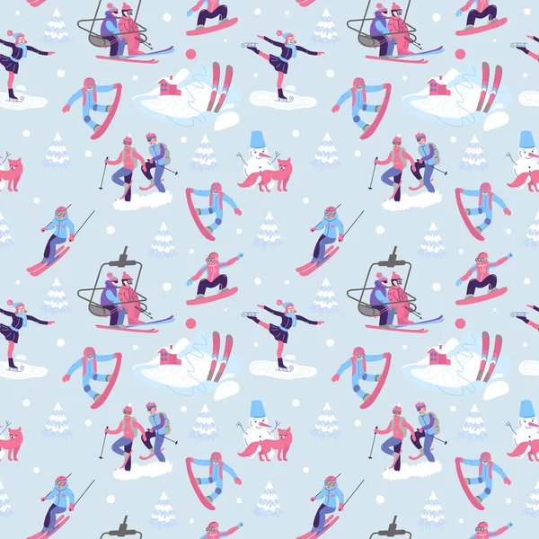 Kayak, snowboard, snowsh ile seamless modeli güzel vektör