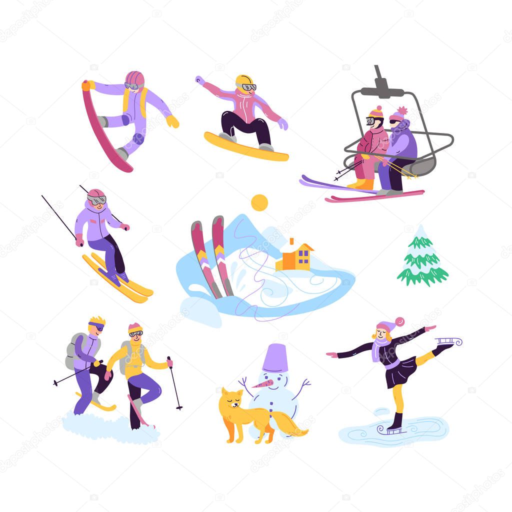 Beautiful vector illustration ski club. Skiing, snowboarding and other winter activities. Perfect for logotipe and emblems.