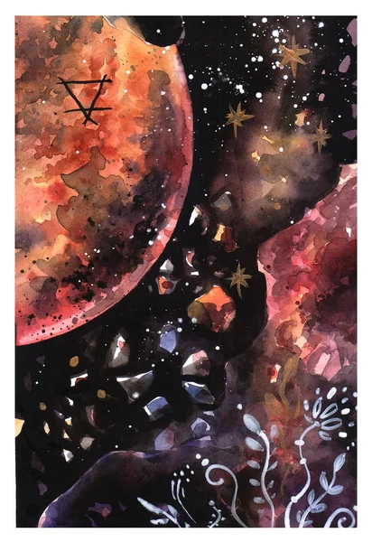 Hand drawn high quality watercolor space. Classic watercolor pai — Stock Photo, Image