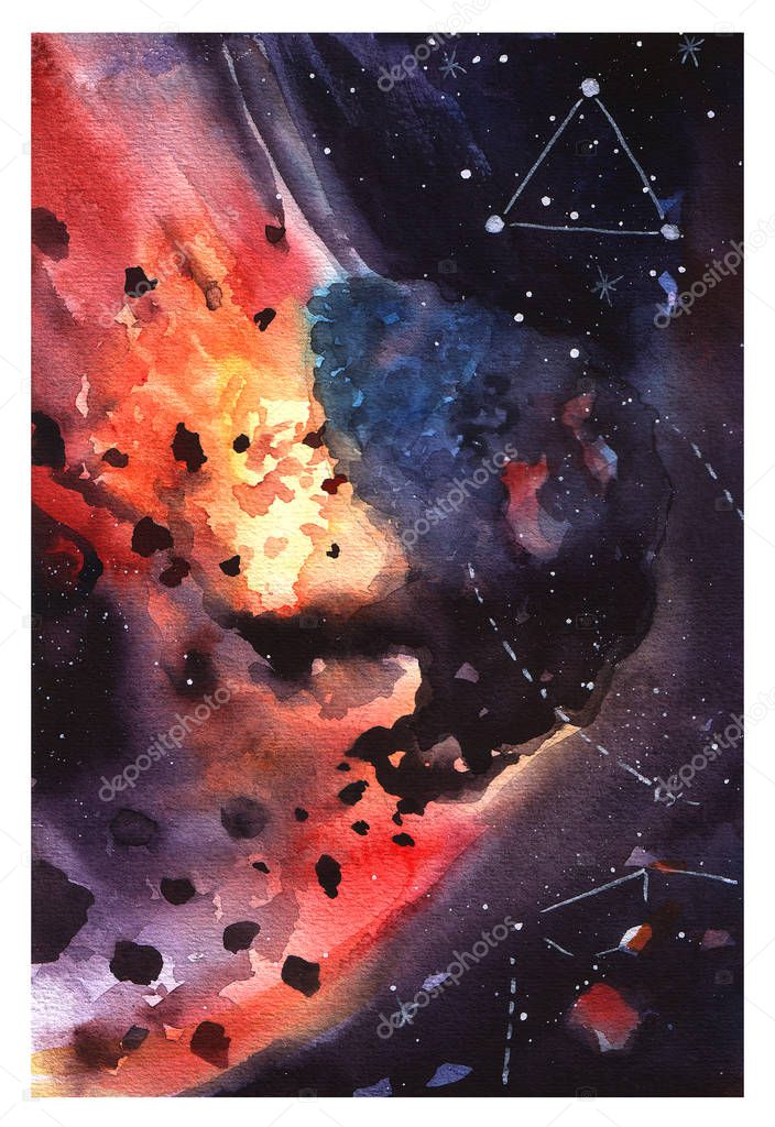 Hand drawn high quality watercolor space. Classic watercolor pai