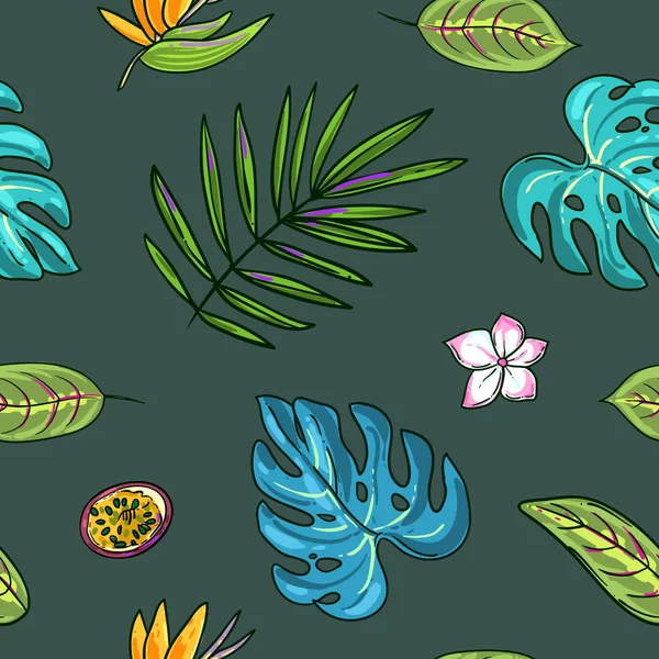 Hand drawn beautiful seamless pattern world tropics. — Stock Vector