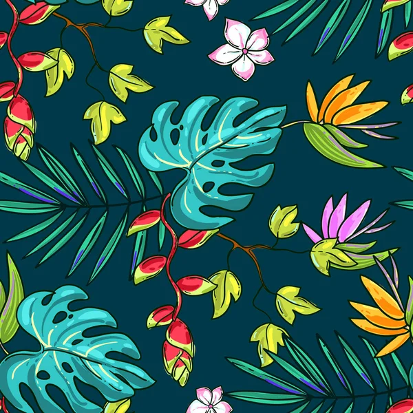 Hand drawn beautiful seamless pattern world tropics. — Stock Vector