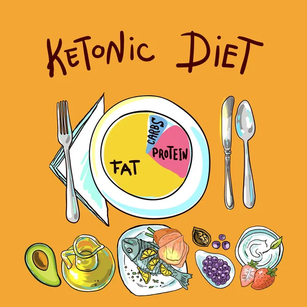 손으로 그린된 벡터 일러스트 레이 션 Ketodiet 영양 및 — 스톡 벡터