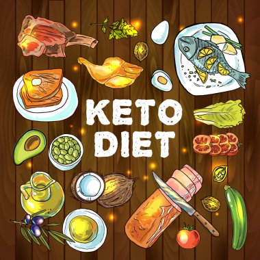  Çizilmiş vektör çizim Ketodiet beslenme el ve 