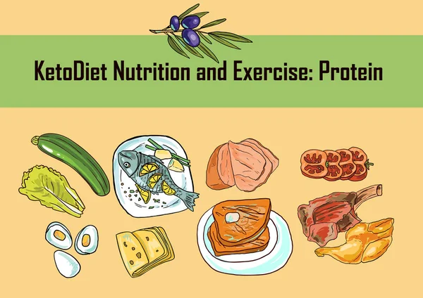 Ilustração vetorial desenhada à mão KetoDiet nutrição e —  Vetores de Stock