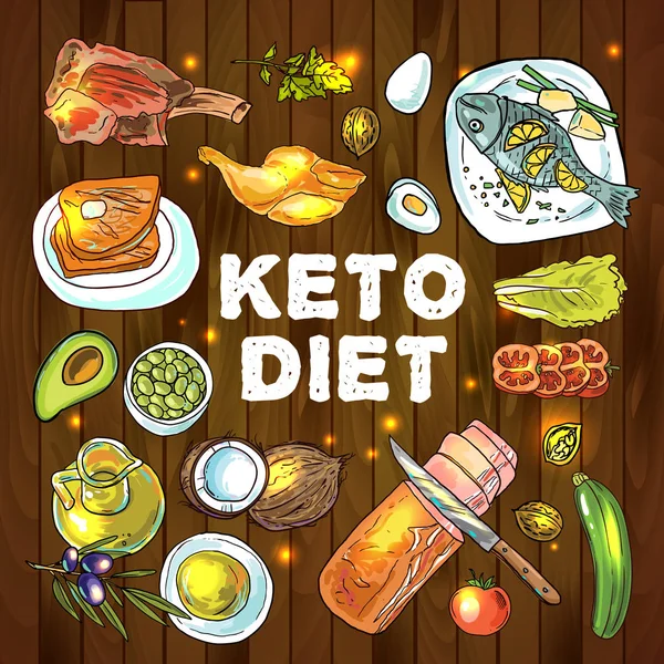 Ilustração vetorial desenhada à mão KetoDiet nutrição e —  Vetores de Stock