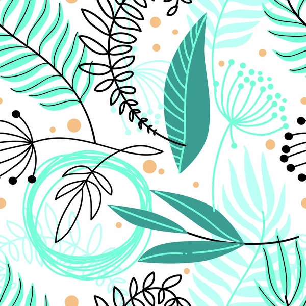 아름 다운 손으로 그린된 식물 완벽 한 패턴입니다. 꽃 그림 — 스톡 벡터