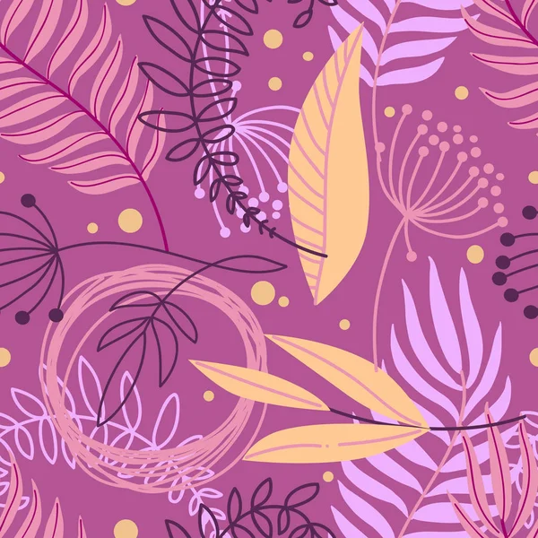 Belles plantes dessinées à la main motif sans couture. Illustration florale — Image vectorielle