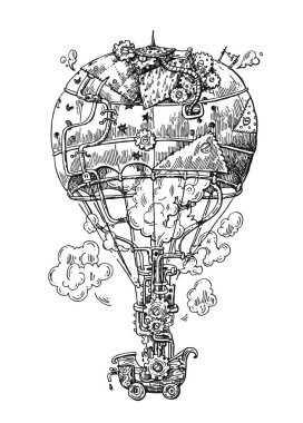 Elle çizilmiş vektör kroki çizim vintage uçak.