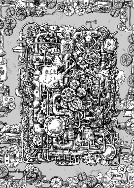 Steampunk stil el çizilmiş vektör mekanizması.
