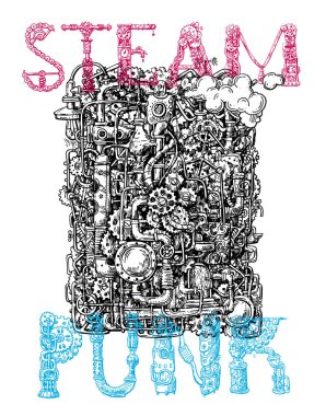 Steampunk stil el çizilmiş vektör mekanizması.