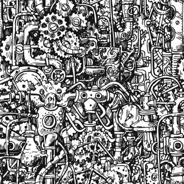 Steampunk stil el çizilmiş vektör mekanizması.