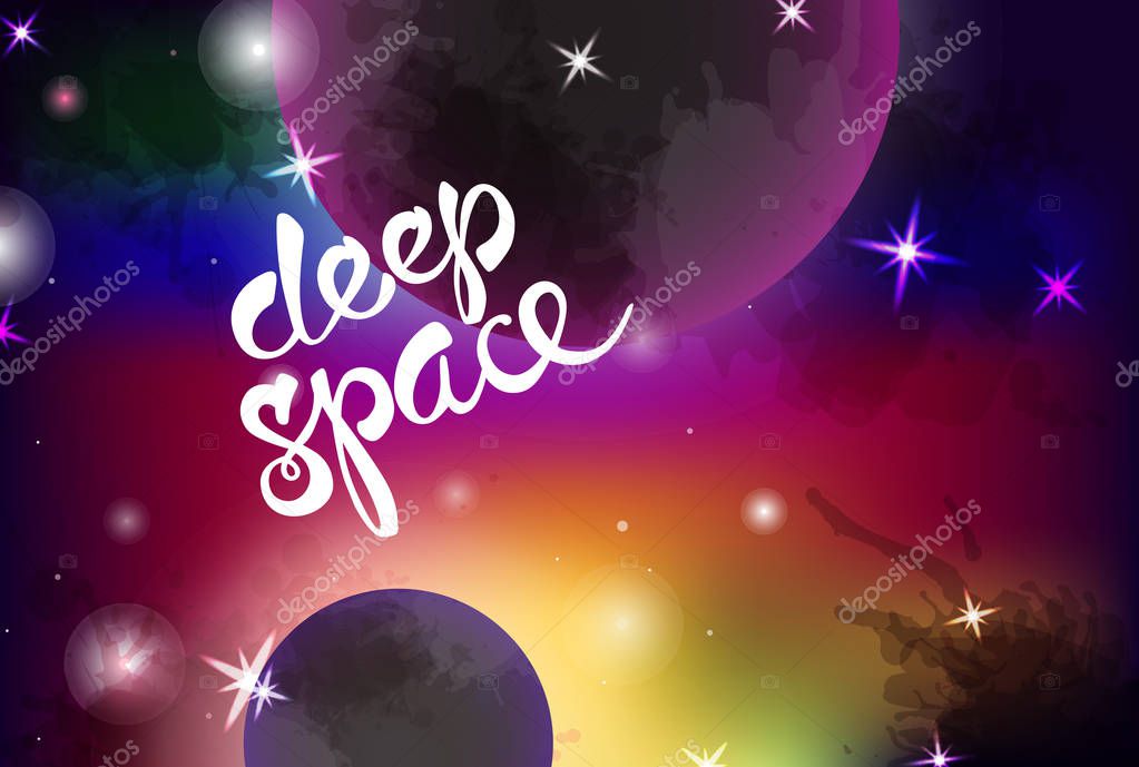 Space background with 2 planets. Good for design of yoga mat and clothes.