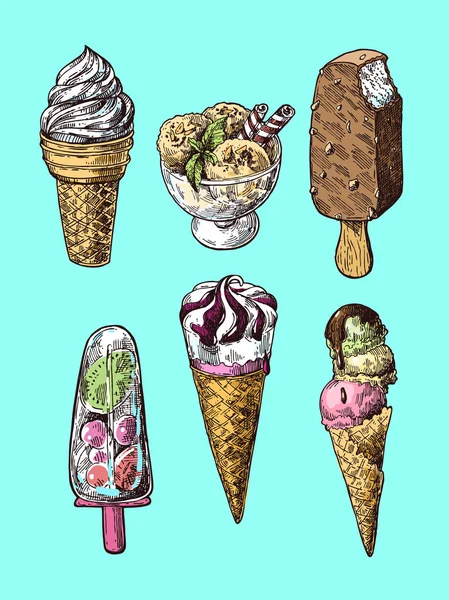 Ilustración de vectores de estilo de boceto de helado. Imagen dibujada a mano . — Vector de stock