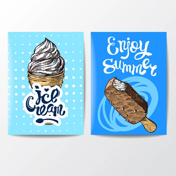 아이스크림 스케치 스타일 벡터 일러스트레이션입니다. 손으로 그린 포스터. — 스톡 벡터