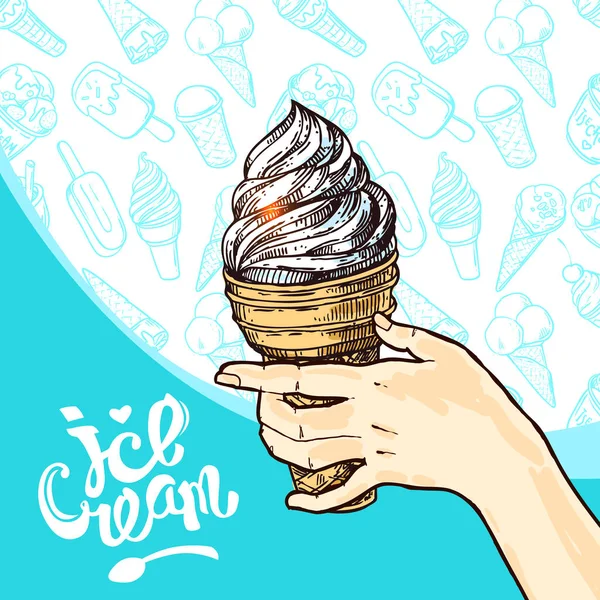 Desenho de sorvete estilo ilustração vetorial. Cartaz desenhado à mão . —  Vetores de Stock
