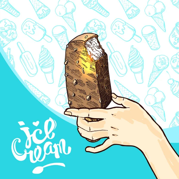 Ilustración de vectores de estilo de boceto de helado. Cartel dibujado a mano . — Vector de stock