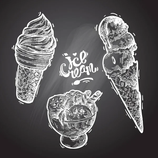 Ilustración de vectores de estilo de boceto de helado. Cartel dibujado a mano . — Vector de stock