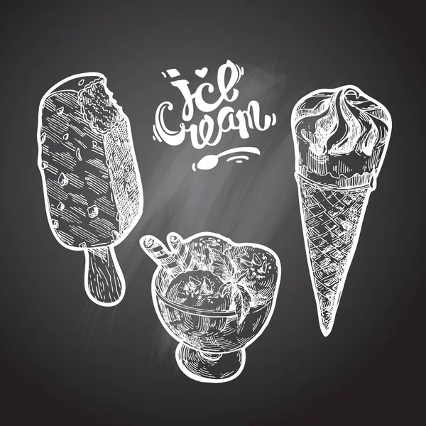 Ilustración de vectores de estilo de boceto de helado. Cartel dibujado a mano . — Vector de stock