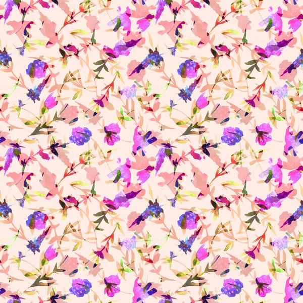 Kwiatowy akwarela bez szwu wzór. Ręcznie malowane wzór z kwiaty tymianek. — Zdjęcie stockowe