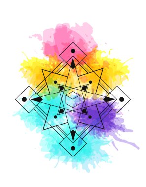 kutsal geometri vektör illüstrasyon siyah ve beyaz ayarlayın. Logo, yoga mat ve giysi tasarımı için iyi. Boho tarzı.