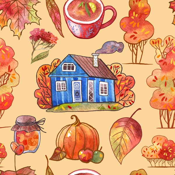 Höstens akvarell seamless mönster. — Stockfoto
