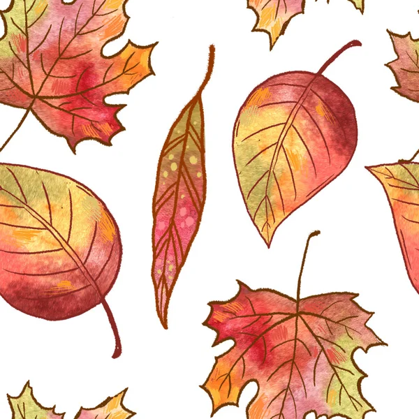 秋の水彩画シームレスパターン。手描きのイラスト. — ストック写真