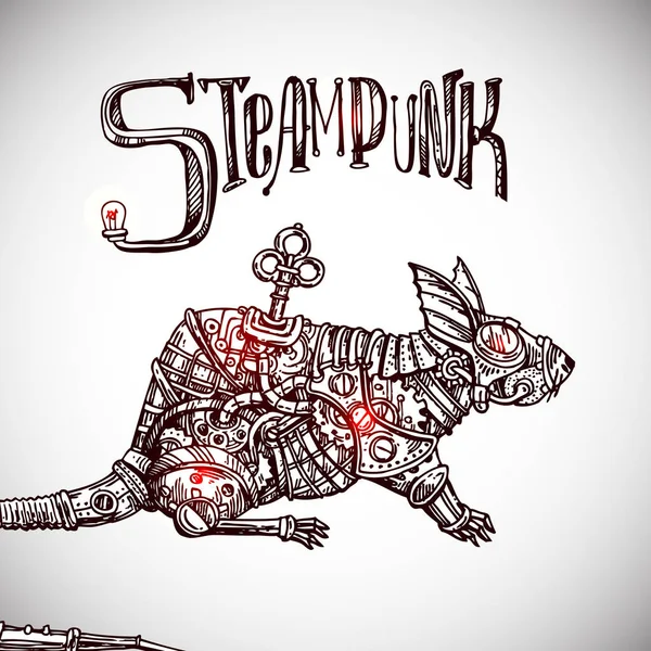 Rato mecânico. ilustração vetor estilo steampunk desenhado à mão . — Vetor de Stock