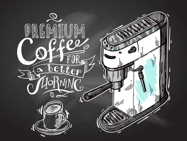Esbozo de máquina de café. Ilustración vectorial dibujada a mano — Vector de stock