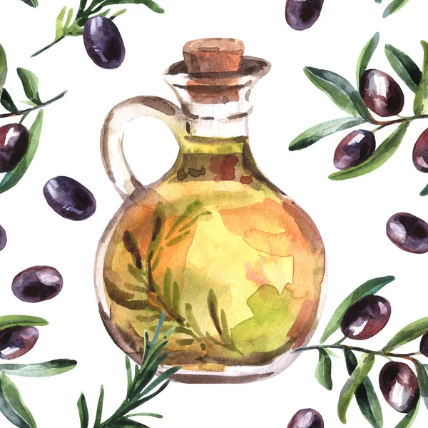 Hand drawn beautiful watercolor illustration olive oil. — Stock Photo, Image