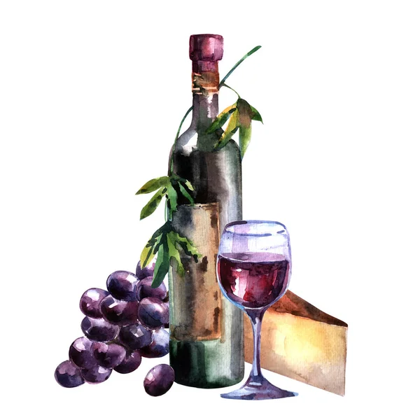 Mão desenhada bela aquarela ilustração vinho tinto — Fotografia de Stock