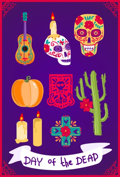 Dia da ilustração vetorial morta. Dia de los muertos . — Vetor de Stock