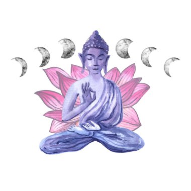Buda suluboya çizimi. El çizimi boho tarzı yoga malzemeleri..
