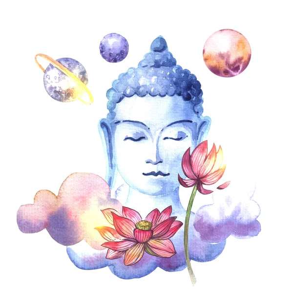 Buddha Akvarell Illustration Handritat Boho Stil Tryck För Yoga Grejer — Stockfoto