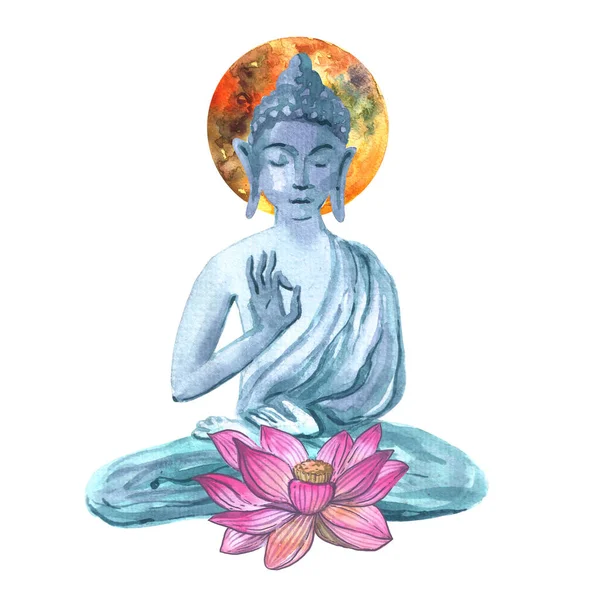 Ilustración Acuarela Buddha Estampado Boho Dibujado Mano Para Cosas Yoga —  Fotos de Stock