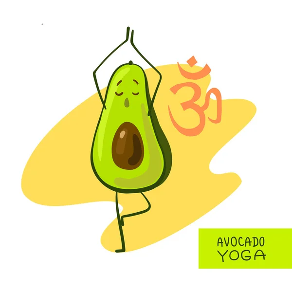 Yoga con aguacate. Estilo de dibujos animados lindo aguacate hacer yoga. Bueno para imprimir para ropa, estuche para teléfono inteligente — Vector de stock