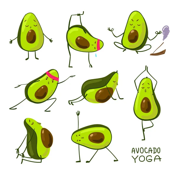 Avocado Yoga. Cartoon-Stil süße Avocado machen Yoga. Gut für Druck auf Kleidung, Hülle für Smartphone — Stockvektor