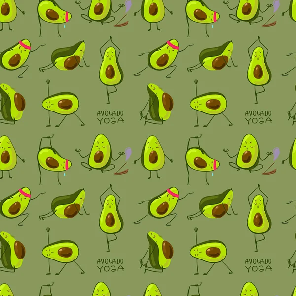 Avocado Yoga nahtlose Muster. Cartoon-Stil süße Avocado machen Yoga. Gut für Druck auf Kleidung, Hülle für Smartphone, Notizbuchhülle — Stockvektor