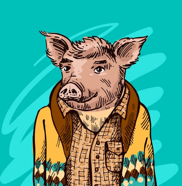 Schweinekostümierte Illustration. Handgezeichnetes humanisiertes Ferkel. — Stockvektor