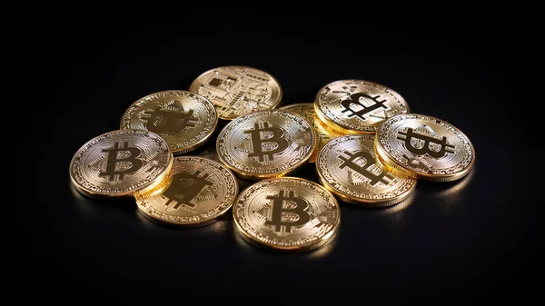 Bitcoin Crypto Valuta Monete Sfondo Scuro — Foto Stock