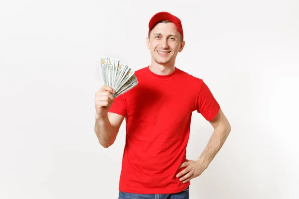 Delivery Man Rode Uniform Geïsoleerd Een Witte Achtergrond Professionele Man — Stockfoto