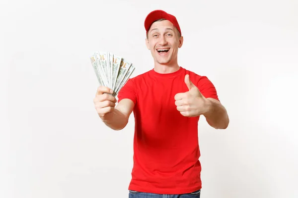 Uomo Consegna Uniforme Rossa Isolato Sfondo Bianco Uomo Professionista Cap — Foto Stock