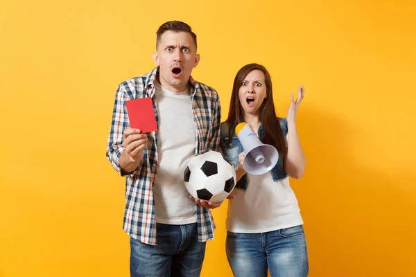Angry Fun Couple Fou Expessionnel Femmes Fans Football Homme Crier — Photo