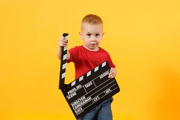 Little Cute Kid Baby Boy Years Old Red Shirt Holding — Stock Photo, Image