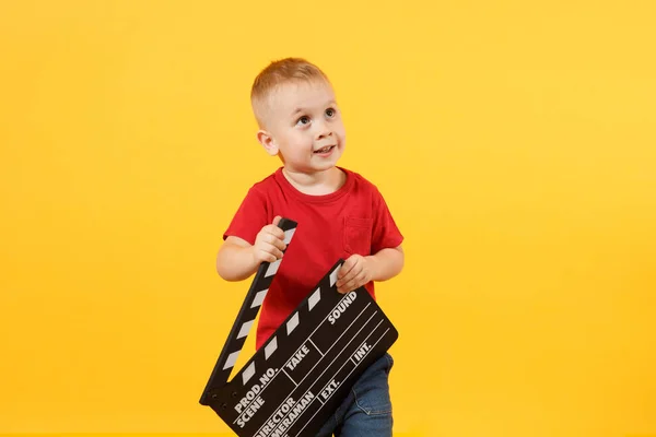 Little Cute Kid Baby Boy Years Old Red Shirt Holding — Stock Photo, Image