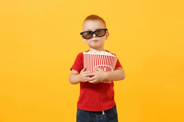 Piccolo Bambino Carino Bambino Anni Shirt Rossa Occhiali Cinema Imax — Foto Stock